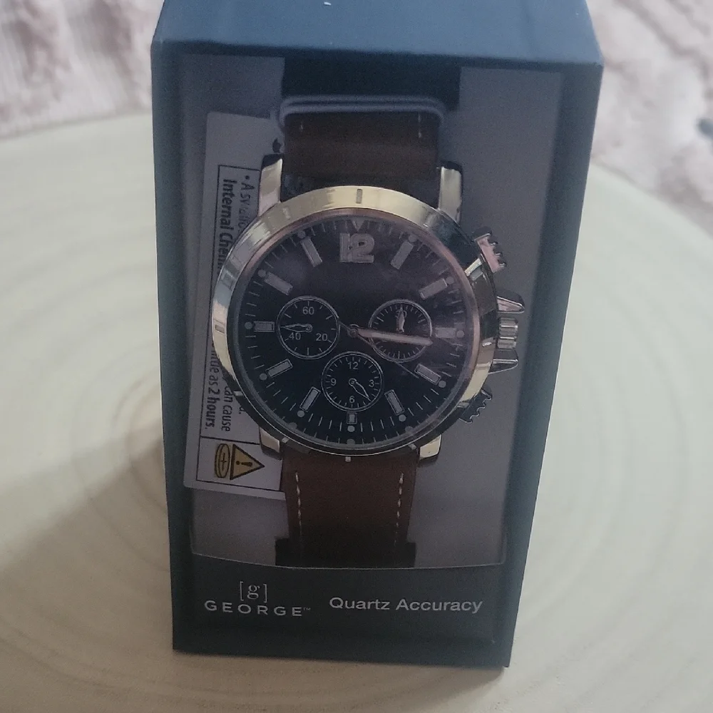 George Quartz Watch with Brown Strap